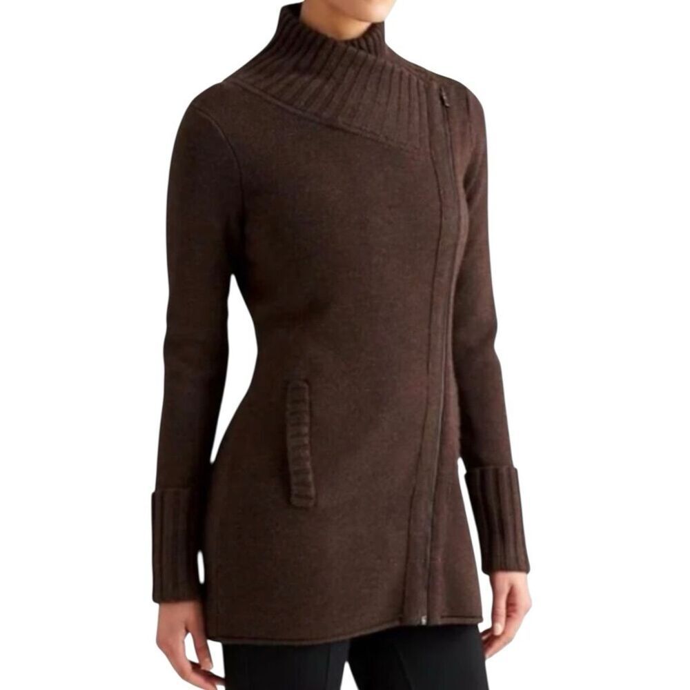 NWOT Athleta Chill Factor Brown Wool Blend Zip-Front Cardigan Sweater Jacket